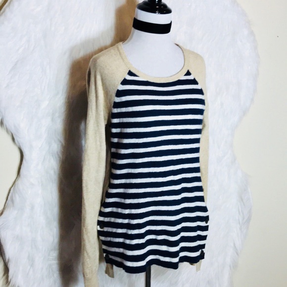 J.Crew Stripe Side Button Elbow Patch Sweater - Picture 3 of 8